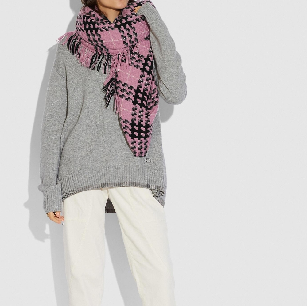 *NWT* Coach Plaid Print Blanket Scarf -Women's Pink/Black Perfect for Autumn